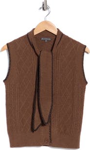 Adrianna Papell Tie Neck Sweater Vest with Whipstitch Detail