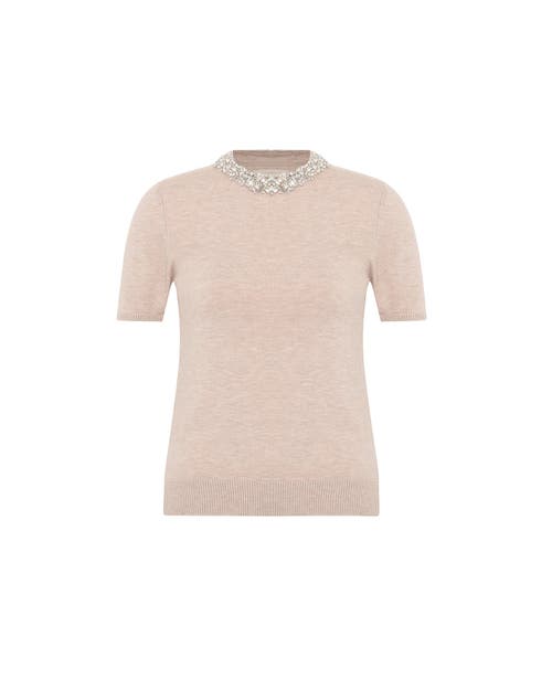 Theo The Label Women's White Nomia Embellished Knit Tee - Ivory In Ivory