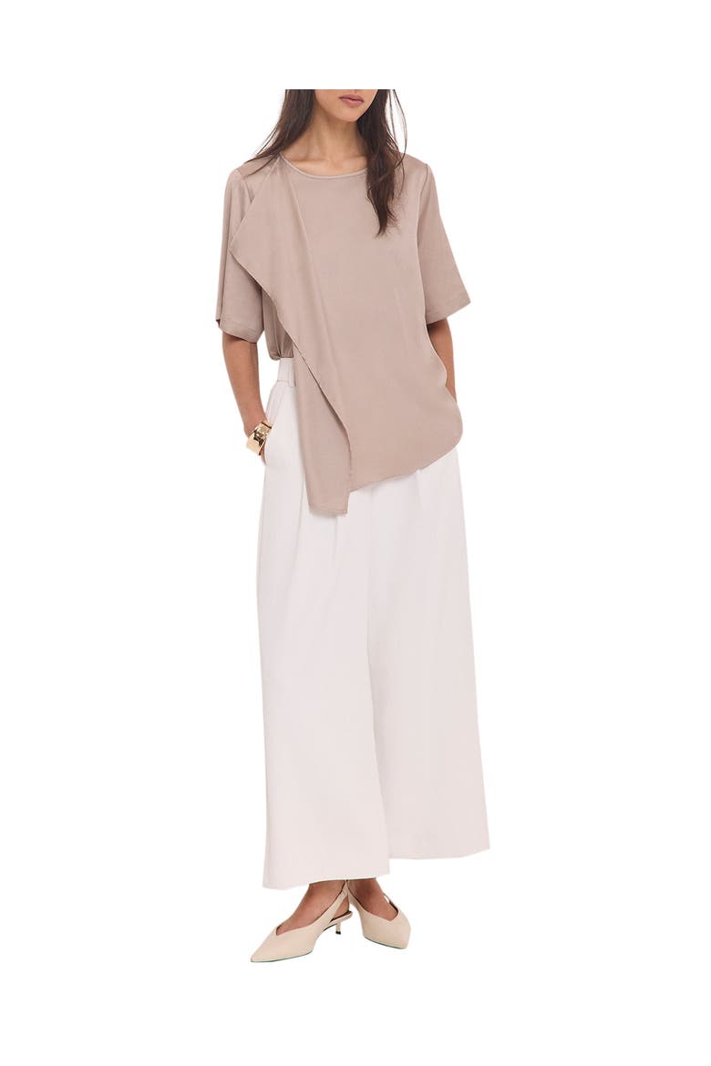 Satin Ruffle Front Top, Main, color, Neutral