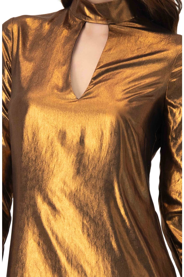 Short Satin Dress with Keyhole Neckline, Alternate, color, Copper