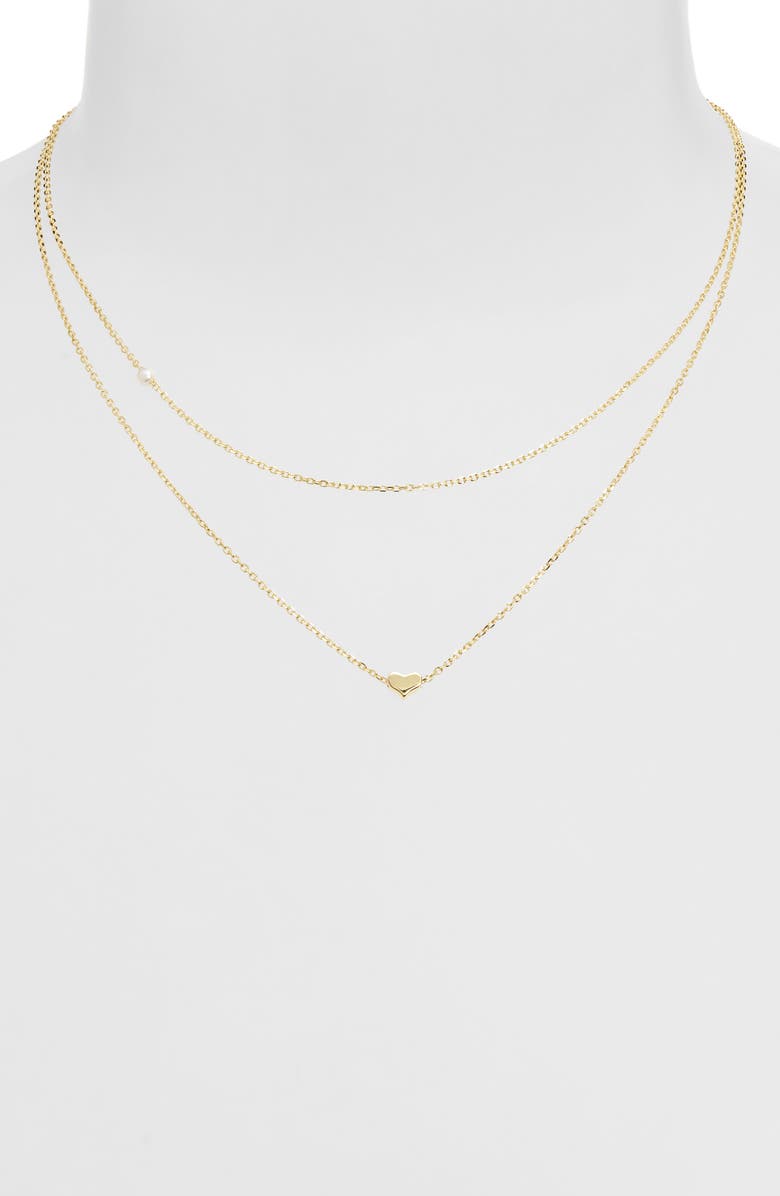 ARGENTO VIVO Faux Pearl & Heart Double Strand Chain Necklace, Alternate, color, Gold