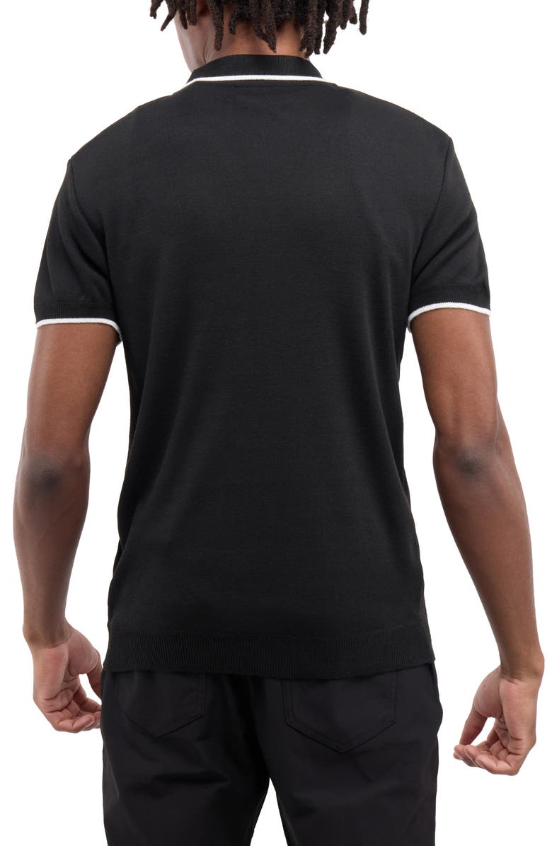 Spring + Mercer Short Sleeve Johnny Collar Polo Sweater, Alternate, color, Black/ White