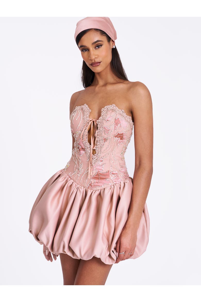 Palesa Ballet Style Embroidered Bubble Hem Mini Dress, Alternate, color, Pink
