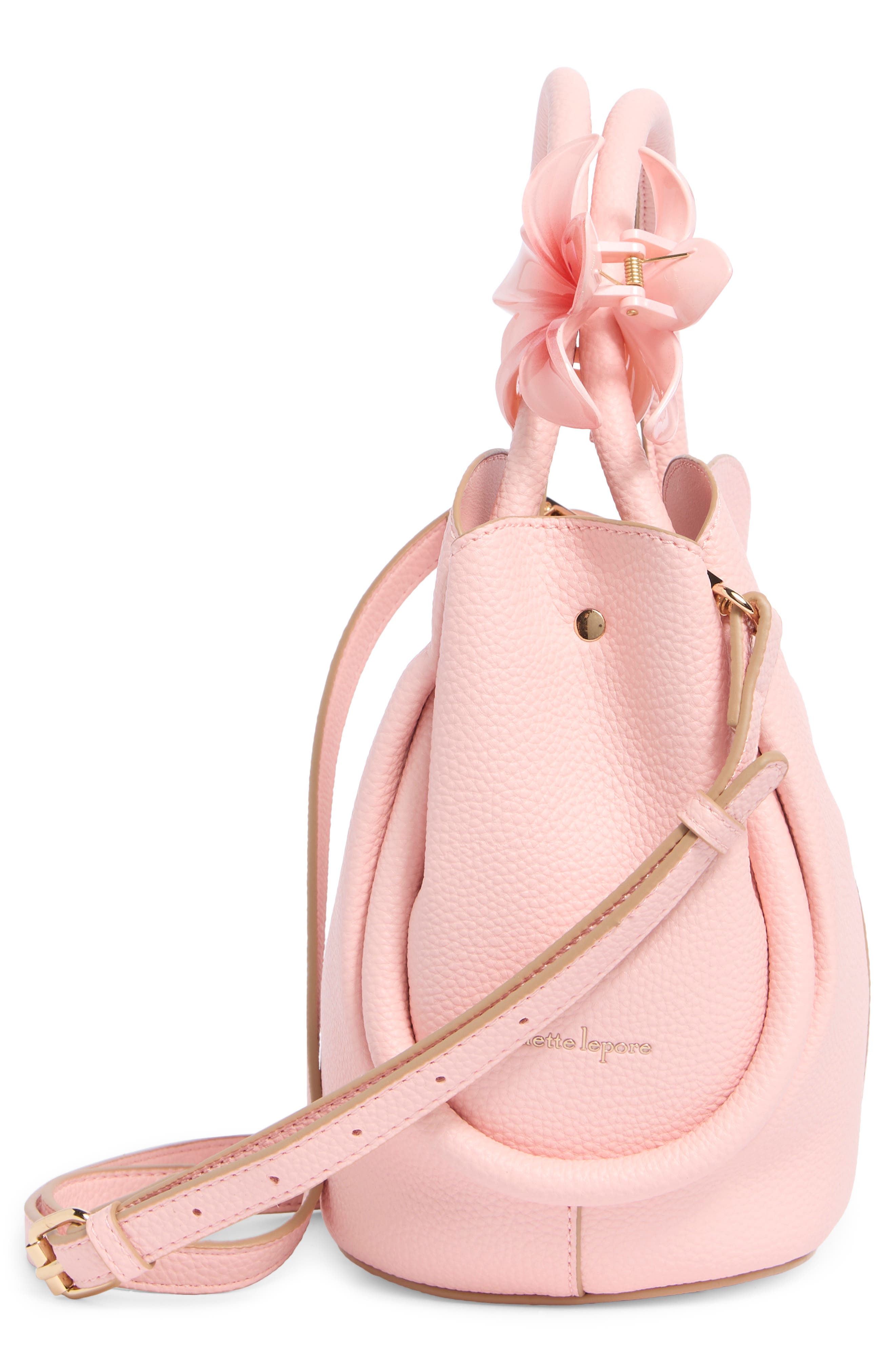 Nanette Lepore Tulip Satchel with Hibiscus Hair Tie, Alternate, color, Peachy Pink