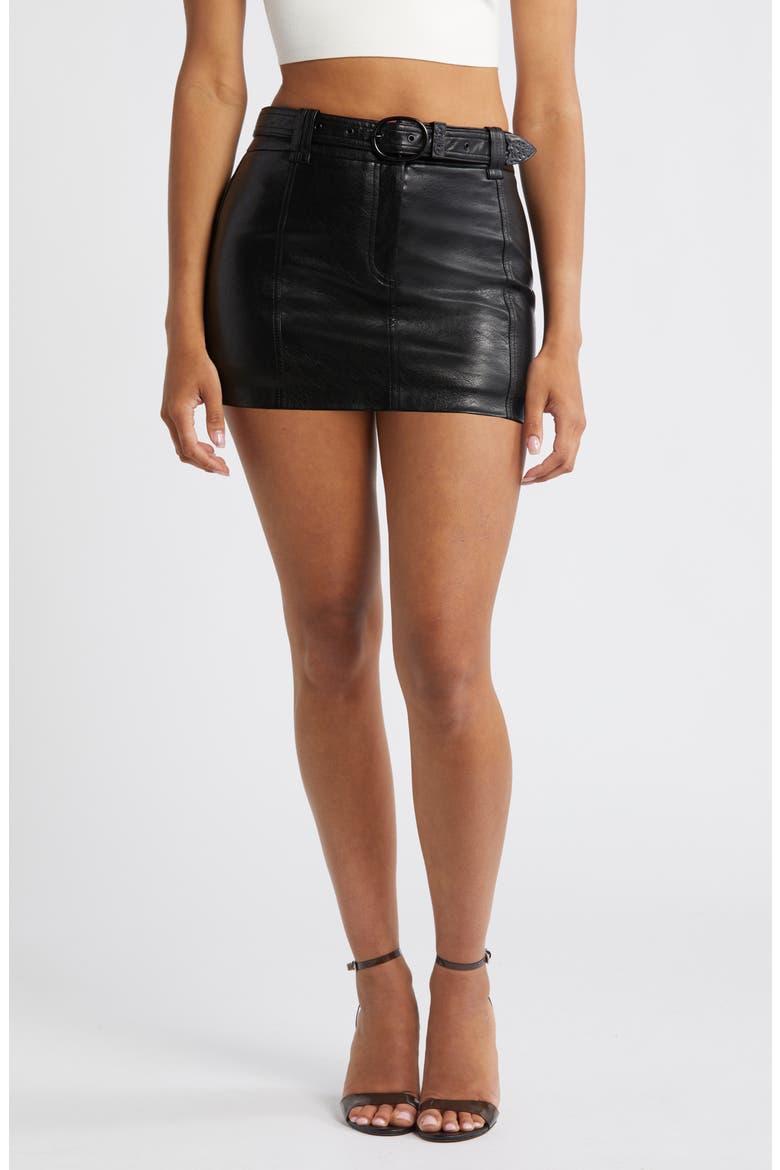 Belted Faux Leather Miniskirt, Main, color, BLACK