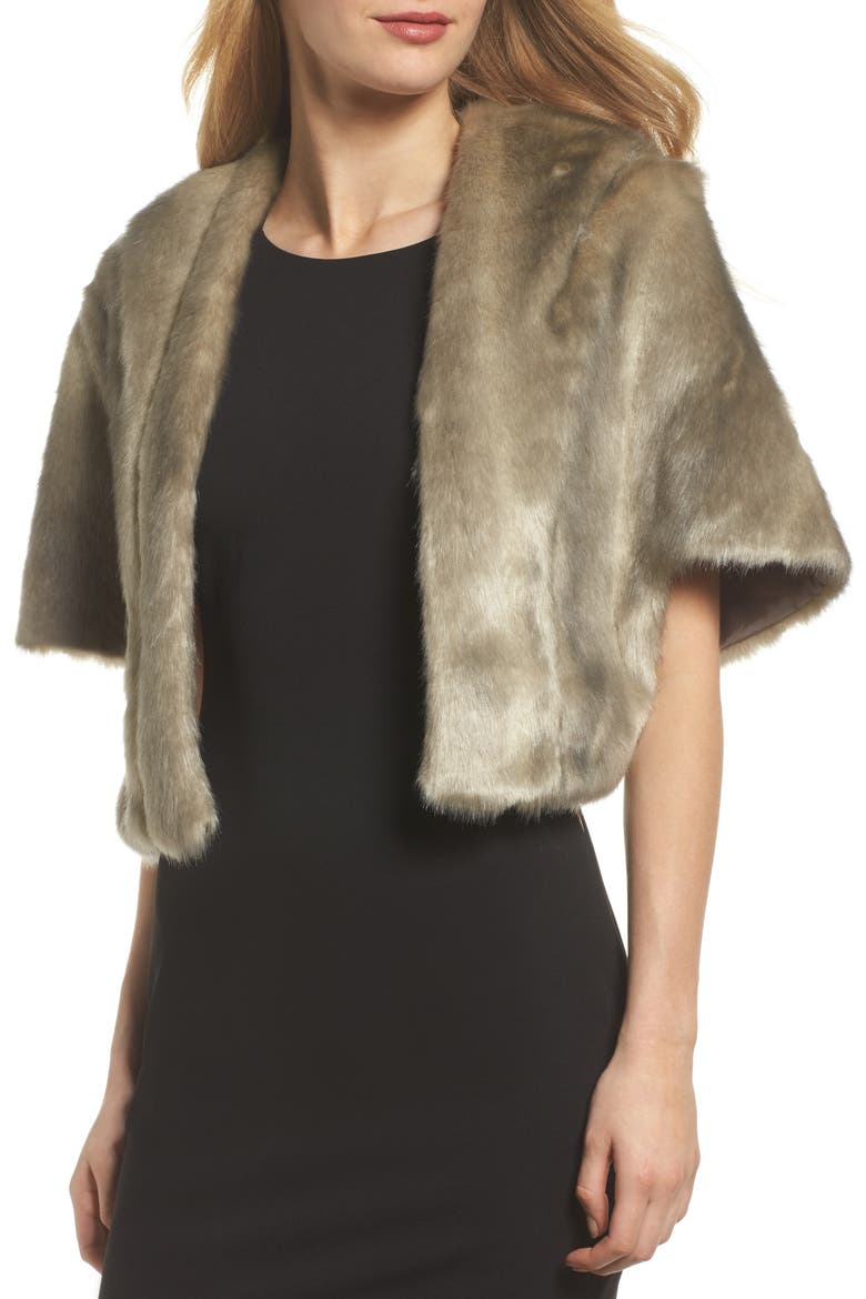 Faux Fur Capelet, Main, color, GREY