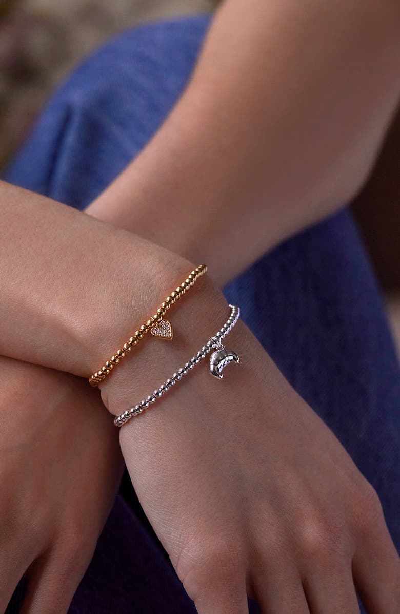 Estella Bartlett Sienna Croissant Beaded Stretch Bracelet, Alternate, color, Silver