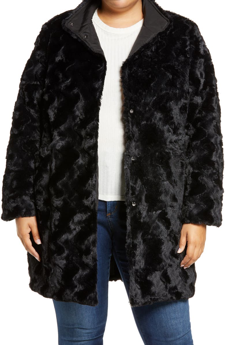 Via Spiga Reversible Grooved Wave Faux Fur Jacket, Main, color, 