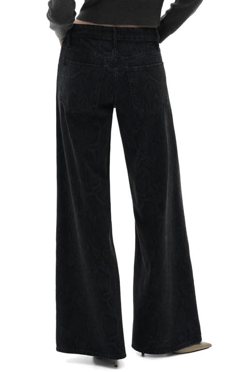 Shop Mango Snakeskin Effect Faux Leather Wide Leg Jeans In Black Denim
