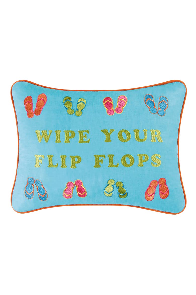 "Wipe Your Flip Flops" Cotton Blend Mini Accent Pillow 12" x 16, Main, color, Blue