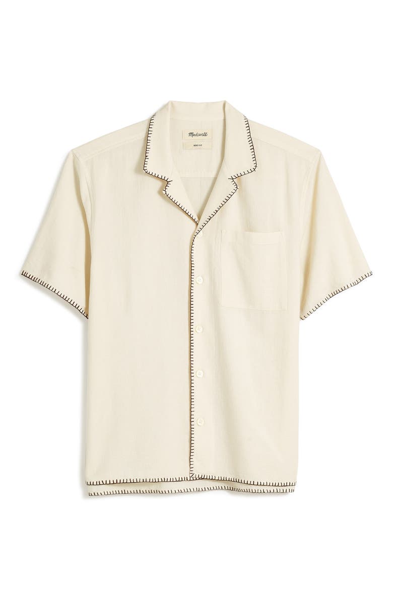 Textured Gauze Easy Short Sleeve Button-Up Shirt, Alternate, color, PARCHMENT