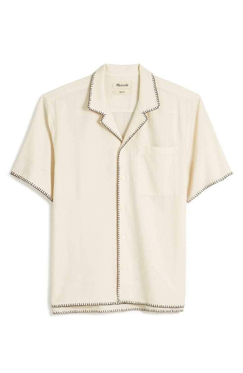 Madewell Textured Gauze Easy Short Sleeve Button-Up Shirt, Alternate, color, Parchment