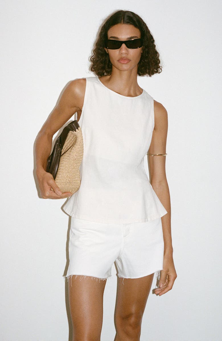 MANGO Flared Cotton & Linen Denim Top, Alternate, color, Off White