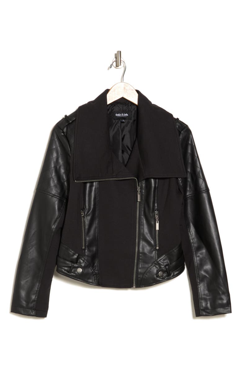 Ookie & Lala Faux Leather Mix Quilt Drape Jacket, Alternate, color,
