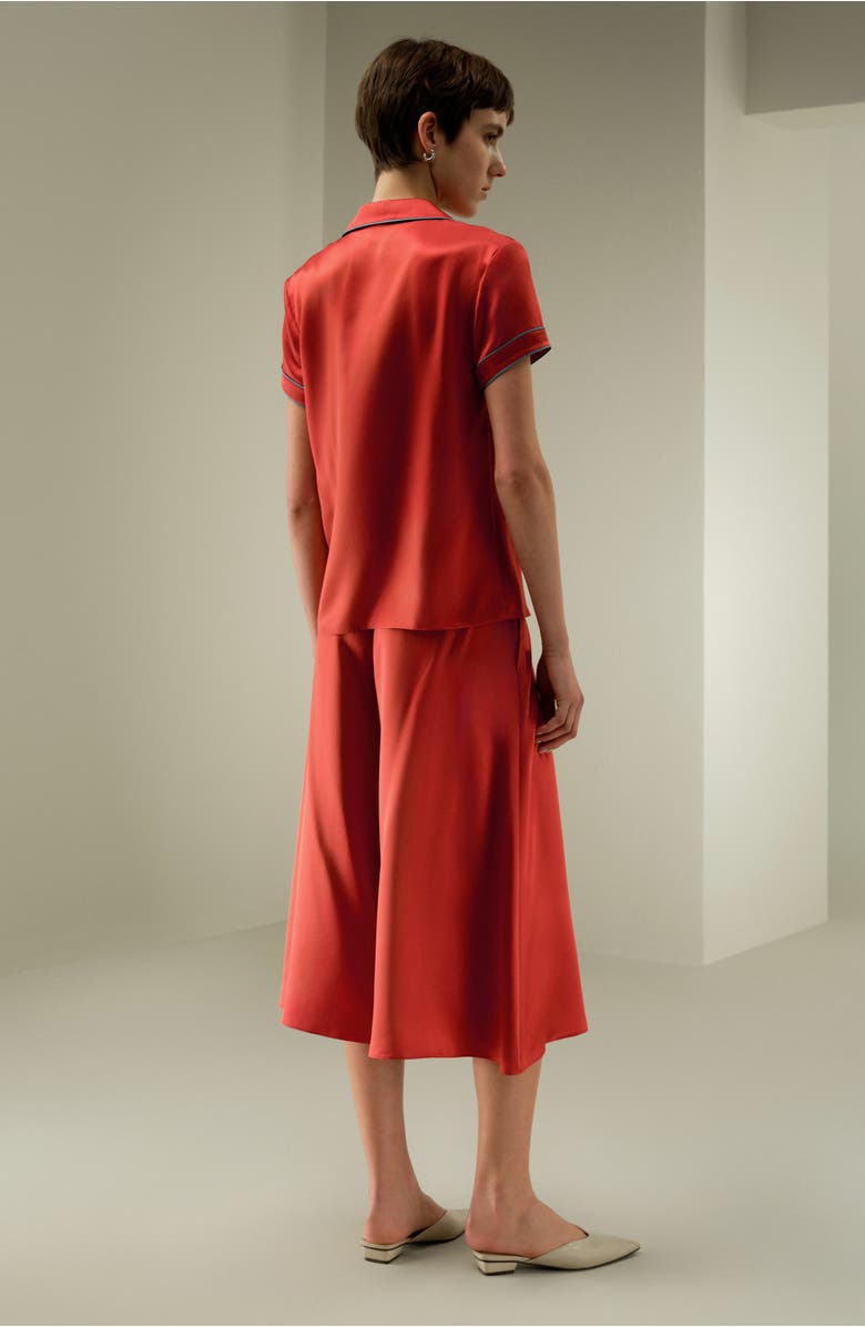 Lilysilk Lsxes Contrast-Trimmed Silk Shirt, Alternate, color, Brick Red