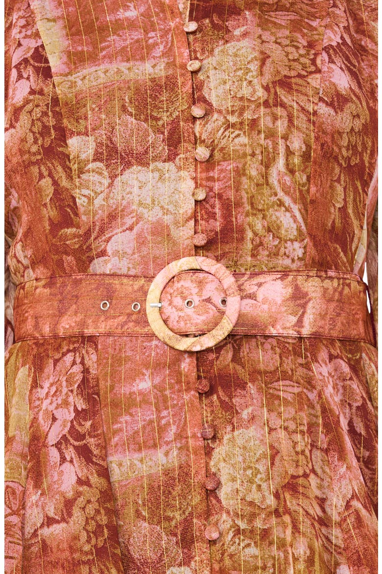 Floral Long Sleeve Belted A-Line Dress, Alternate, color, VINTAGE PEARL