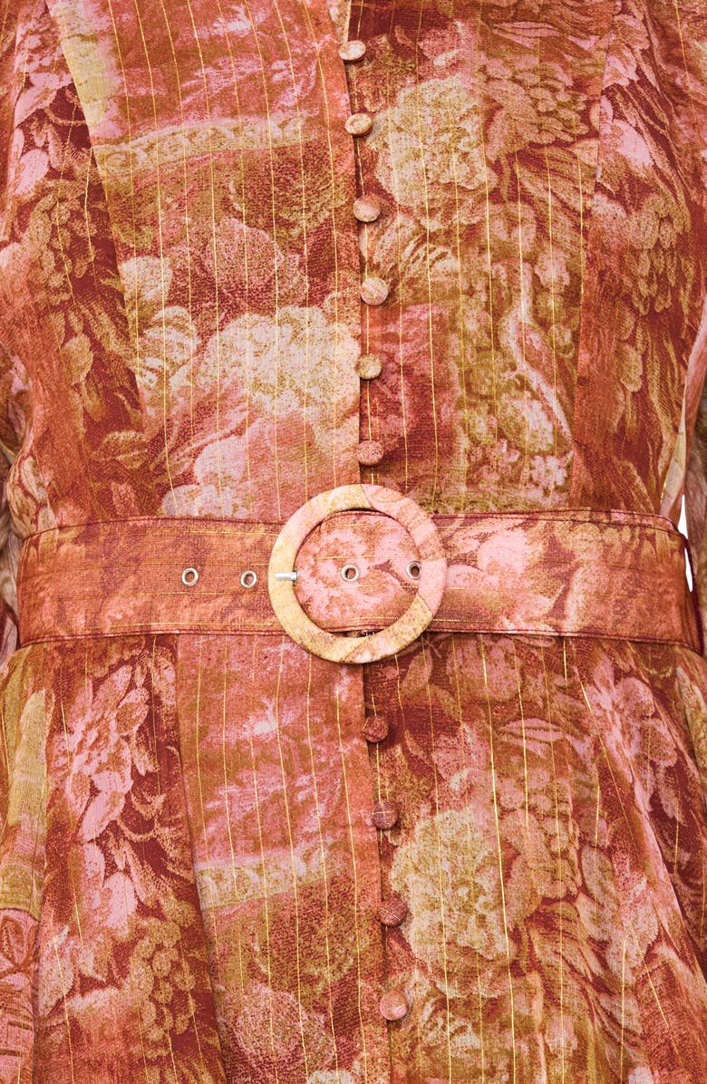 Halogen<sup>®</sup> Floral Long Sleeve Belted A-Line Dress, Alternate, color, Vintage Pearl