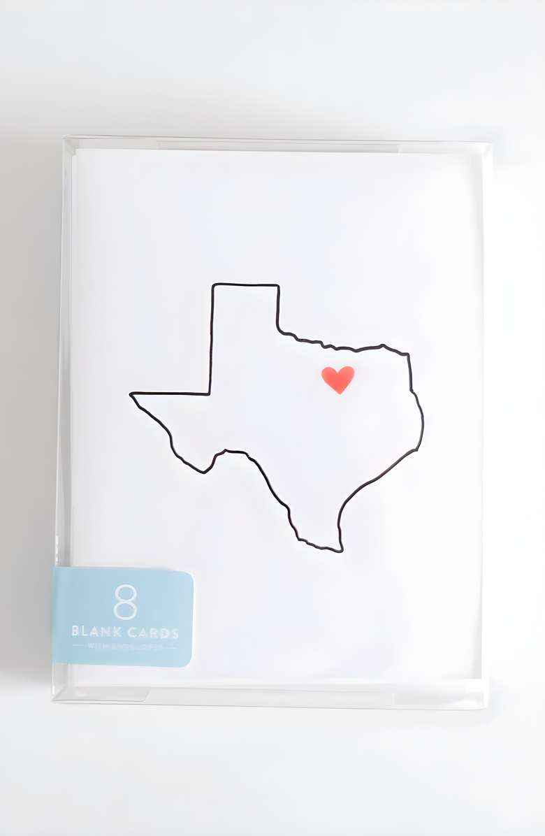Joy Paper Co. Texas Boxed Set of 8 Cards, Alternate, color, White With Coral Heart