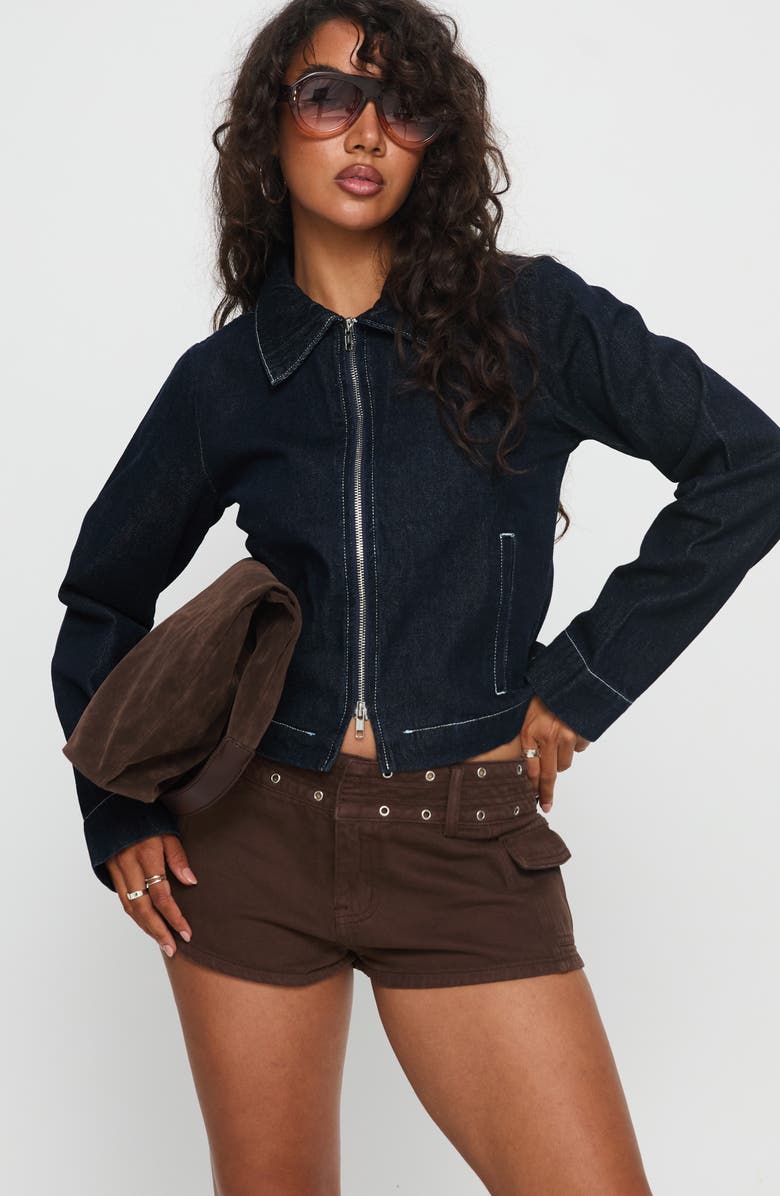 Princess Polly Reno Grommet Cotton Denim Shorts, Alternate, color, Brown Wash