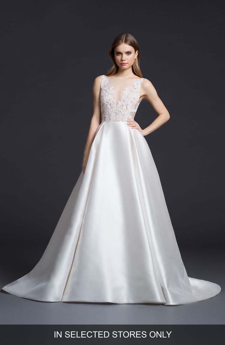 Lazaro Lace & Mikado Ballgown Wedding Dress, Main, color,