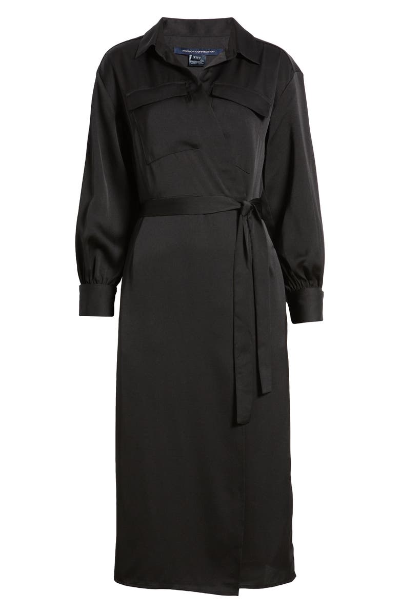 French Connection Harlow Long Sleeve Satin Midi Wrap Dress, Alternate, color, 