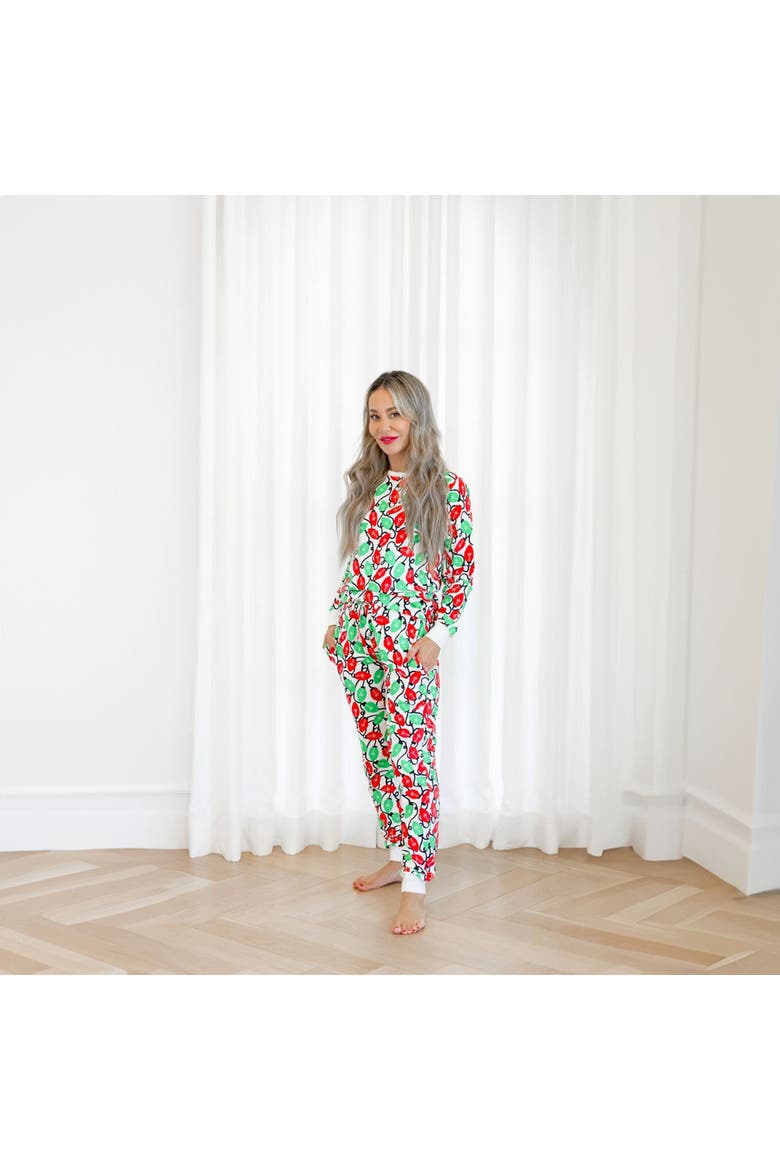 Organic Adult Women's Pajamas Set - Holiday Lights, Alternate, color, Red & Pink Hearts