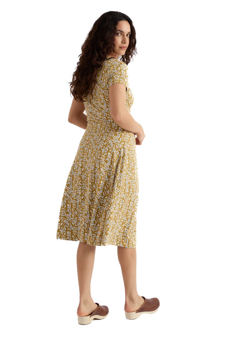 Pier View Print Flare Stretch Organic Cotton Dress, Alternate, color, INKY BOTANICAL TANSY