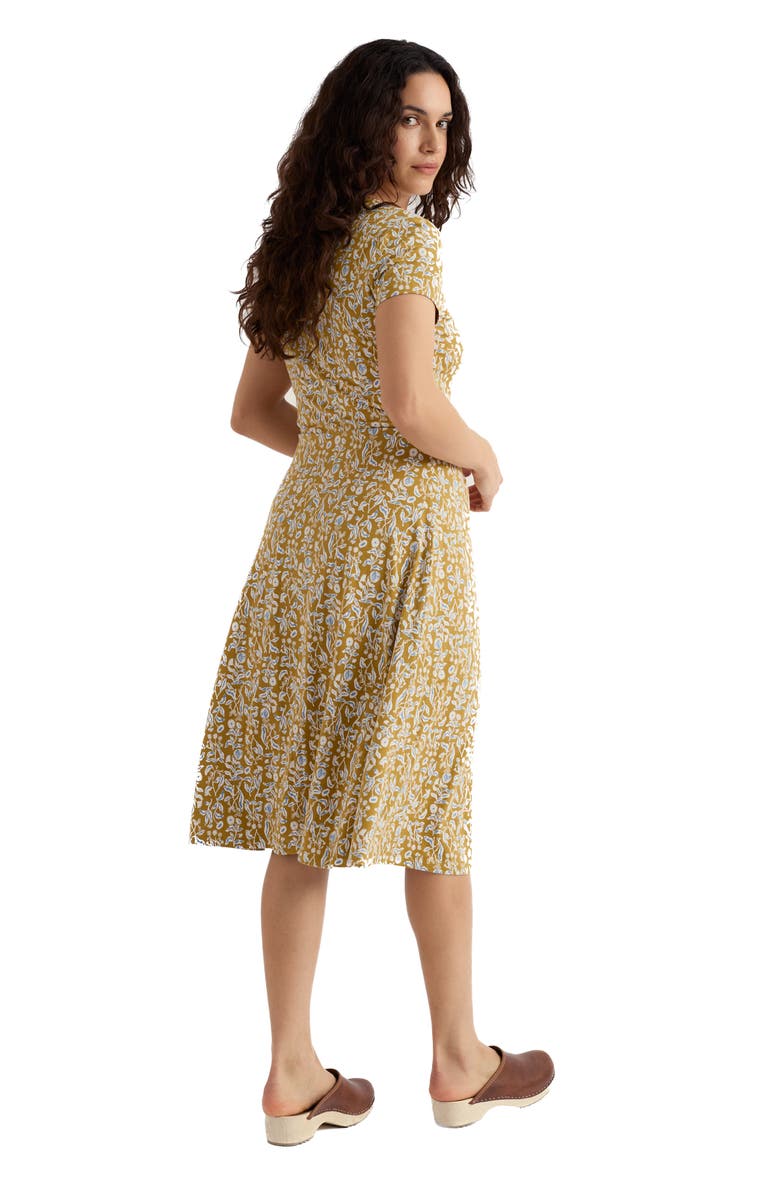 Seasalt Cornwall Pier View Print Flare Stretch Organic Cotton Dress, Alternate, color, Inky Botanical Tansy