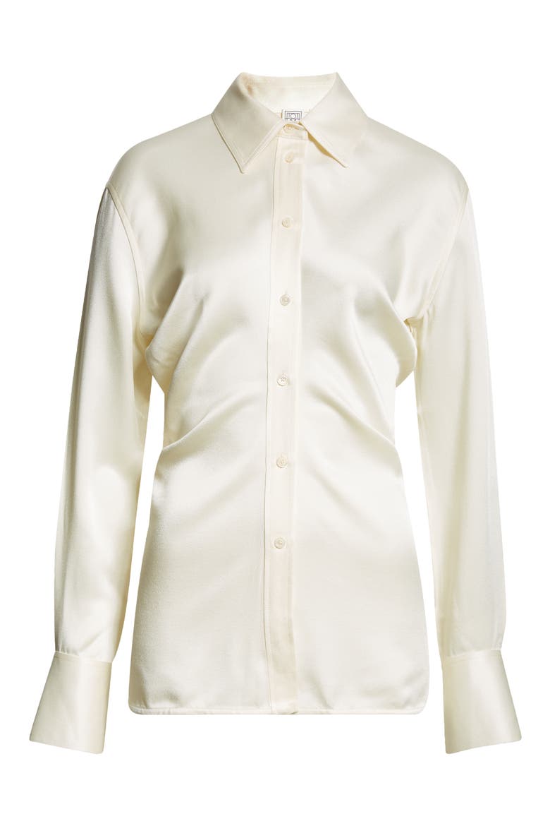 Slouch Waist Satin Button-Up Shirt, Alternate, color, MACADAMIA