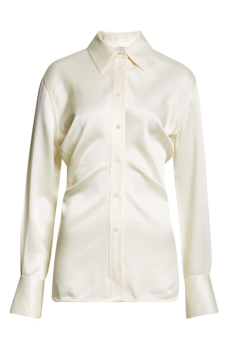 TOTEME Slouch Waist Satin Button-Up Shirt, Alternate, color, Macadamia