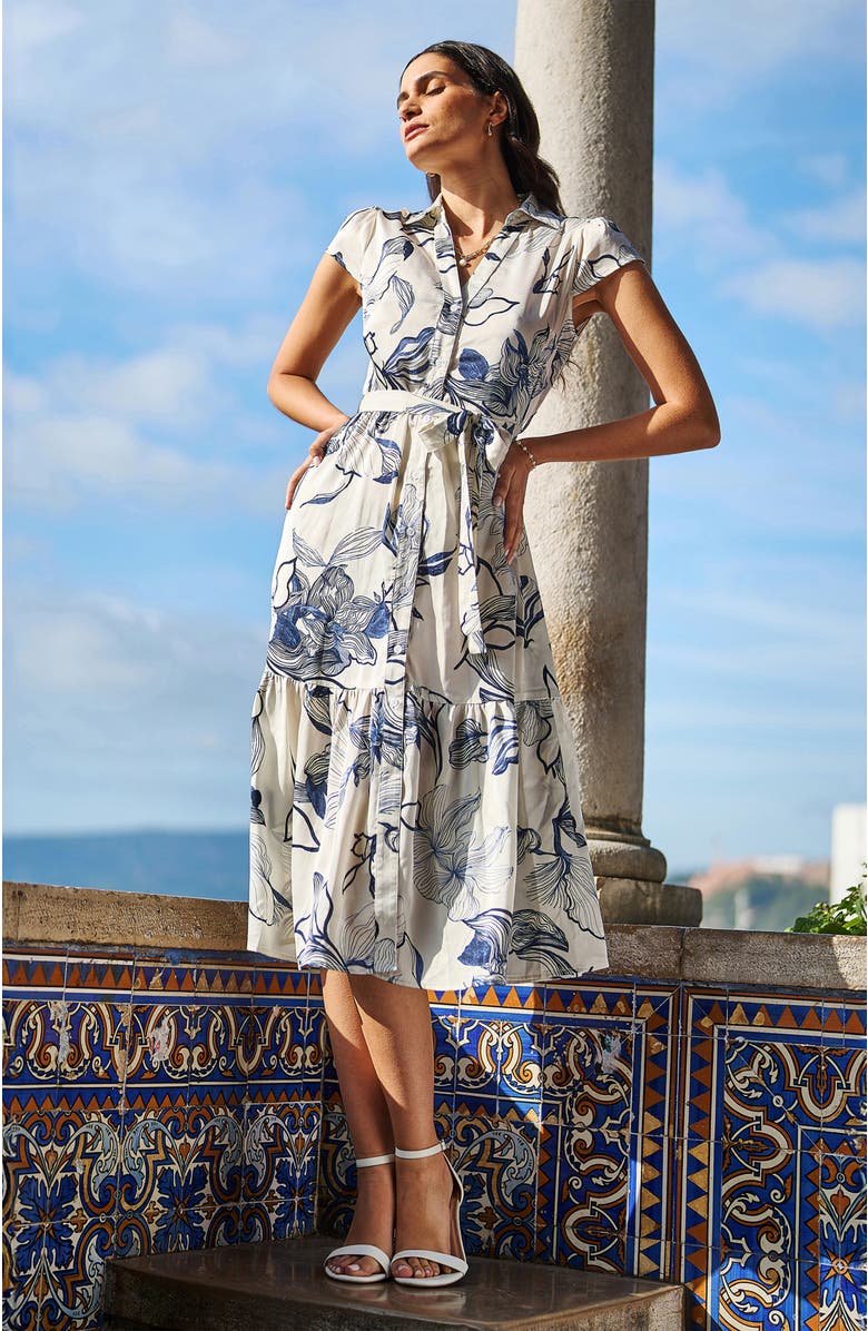 Yumi Abstract Floral Midi Shirt Dress, Alternate, color, Ivory