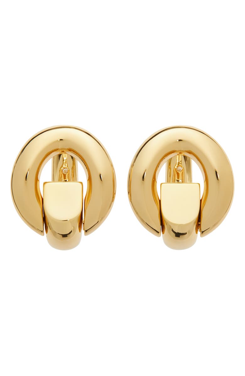 Tory Burch Pierced Hoop Earring, Alternate, color, Light Brass