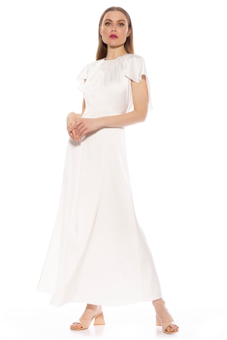 Danica Capelet Sleeve Satin Maxi Dress, Alternate, color, IVORY