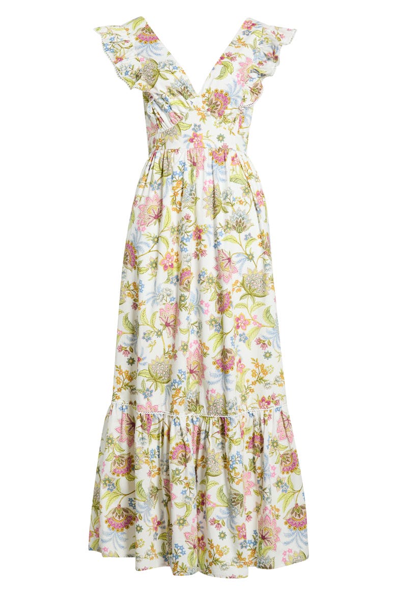 Masey Tropical Virna Ruffle Midi Sundress, Alternate, color, WHITE-GREENS
