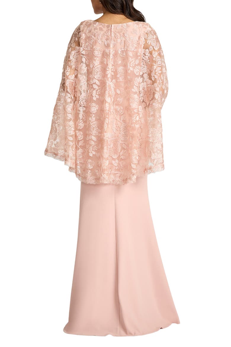 Embroidered Capelet Long Sleeve Gown, Alternate, color, PALE PINK