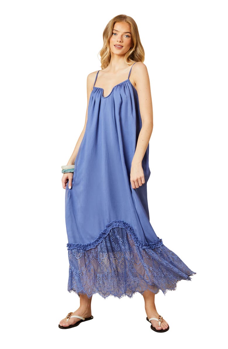 Oasis Babydoll Floaty Lace Detail Maxi Dress, Main, color, Blue