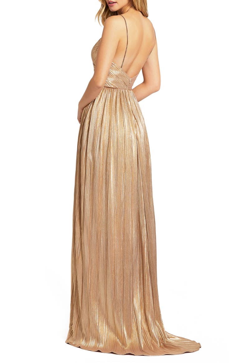Metallic Ruched A Line Gown, Alternate, color, GOLD