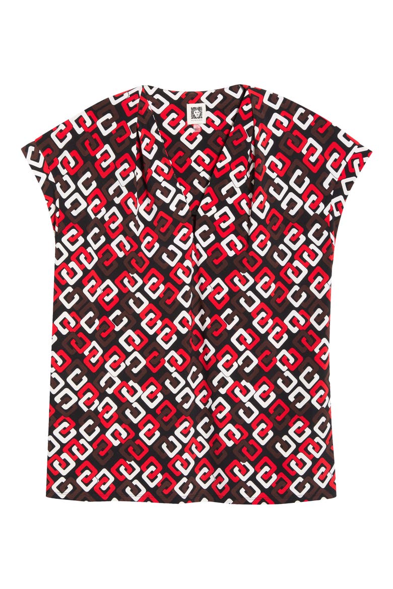 Print V-Neck Top, Alternate, color, BEGONIA RED MULTI