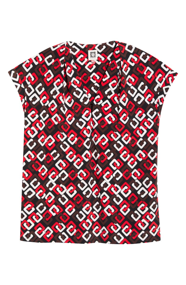 Anne Klein Print V-Neck Top, Alternate, color, Begonia Red Multi