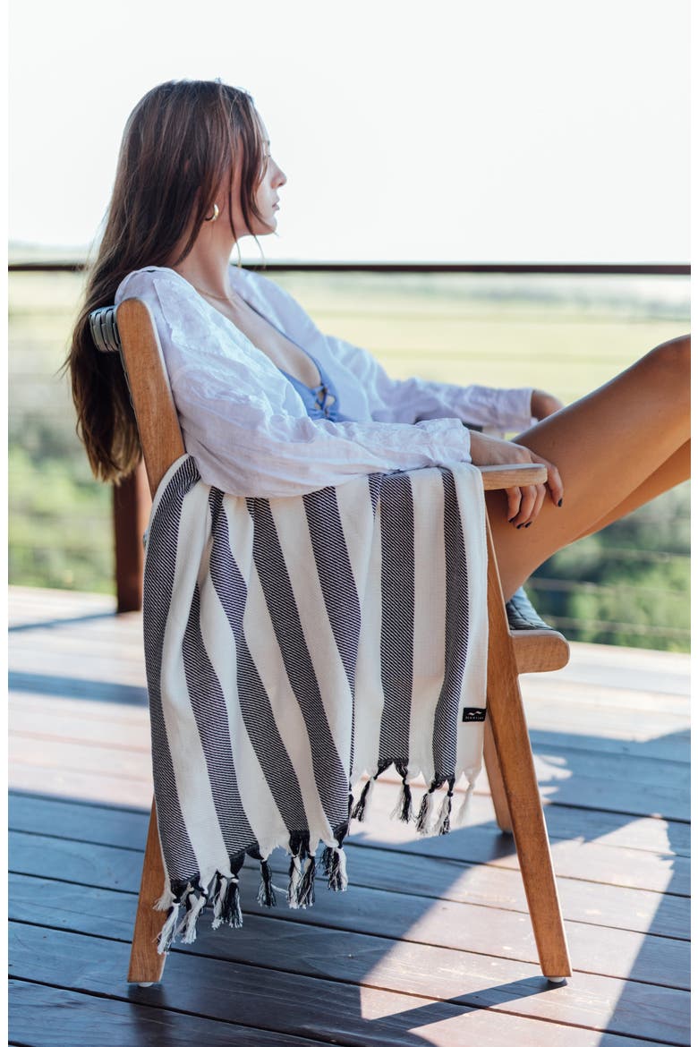 Cabana Striped Turkish Cotton Towel, Alternate, color, BLACK