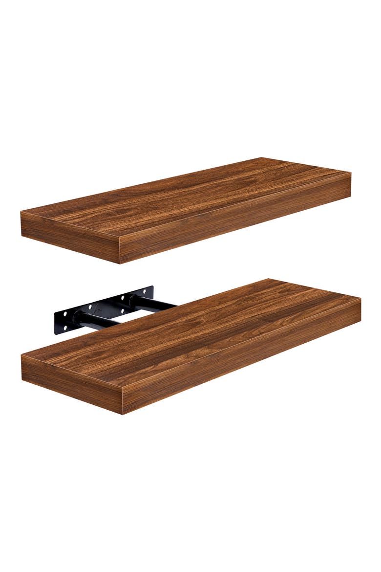 Set of 2 16-Inch Rectangular Floating Shelves, Main, color, WALNUT