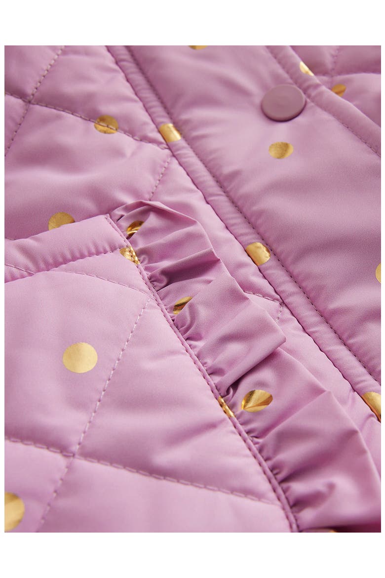 Kids' Foil Dot Ruffle Quilted Parka, Alternate, color, SOFT LAVENDER FOIL SPOT