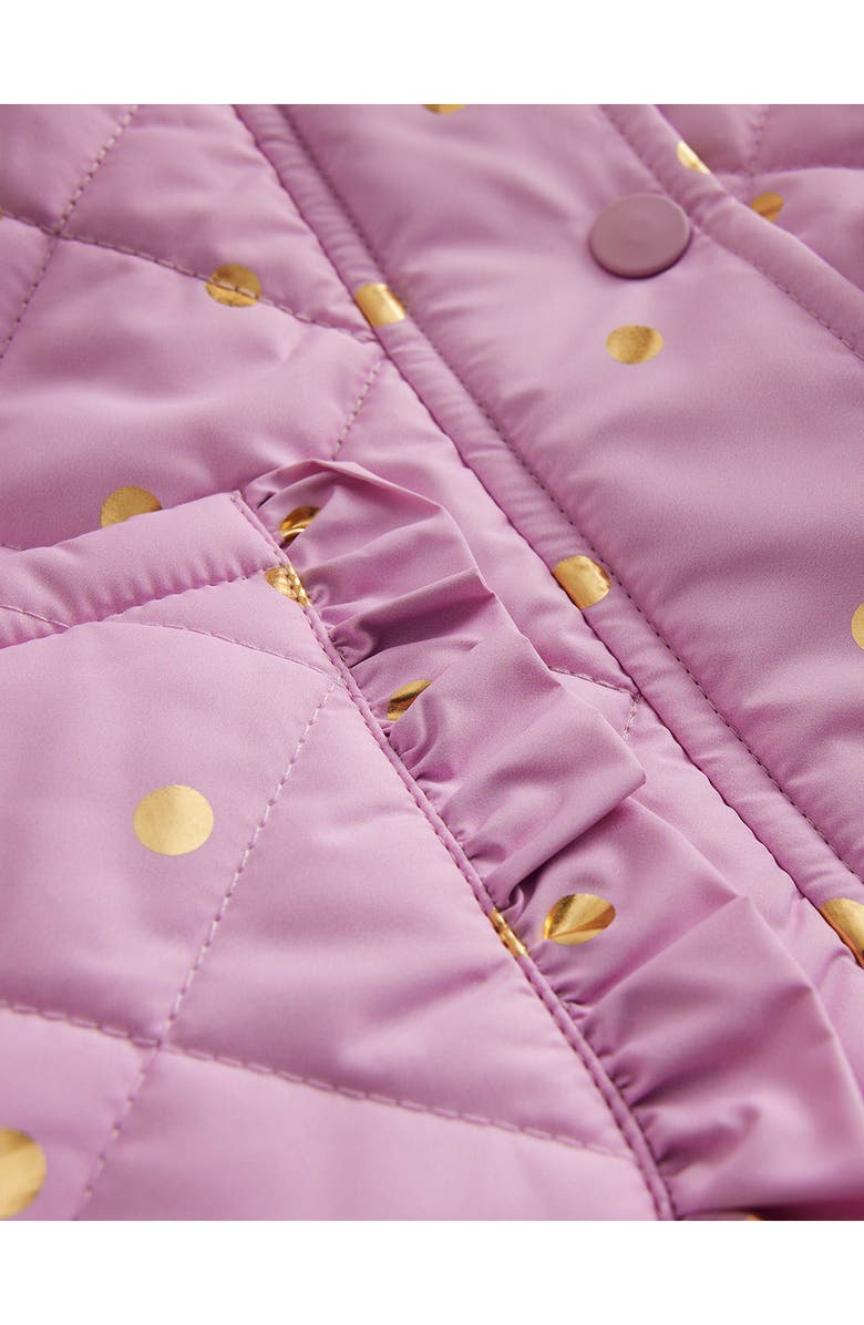 Mini Boden Kids' Foil Dot Ruffle Quilted Parka, Alternate, color,