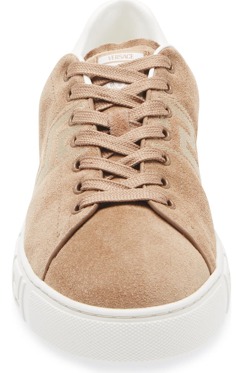 Versace Greca Suede Low Top Sneaker, Alternate, color, Sand