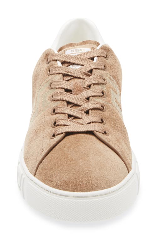 Versace Greca Suede Low Top Sneaker In Gold