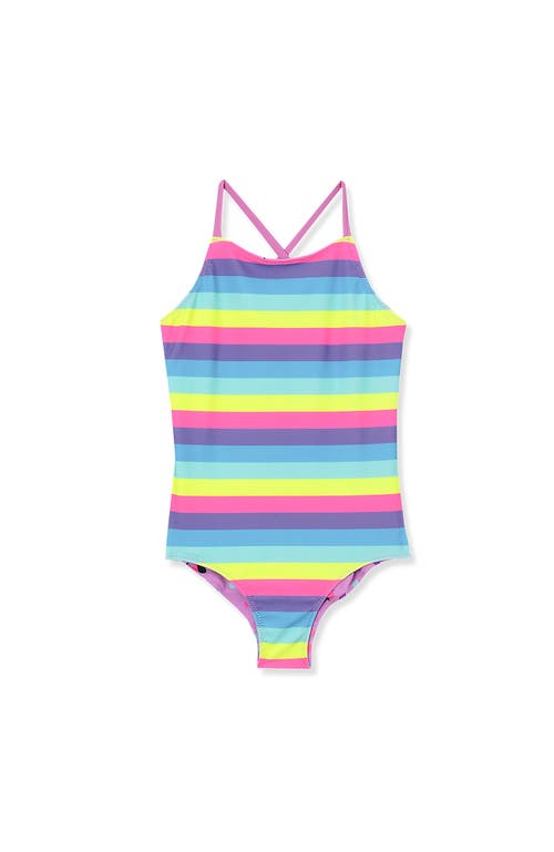 Lands' End Girls Chlorine Resistant Reversible One Piece Swimsuit In Pink Hearts/multi Color Stripe