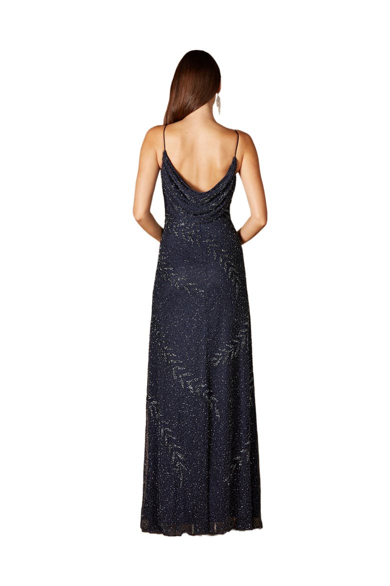 Beaded Spaghetti Strap Navy Full-Length Gown, Alternate, color, Navy