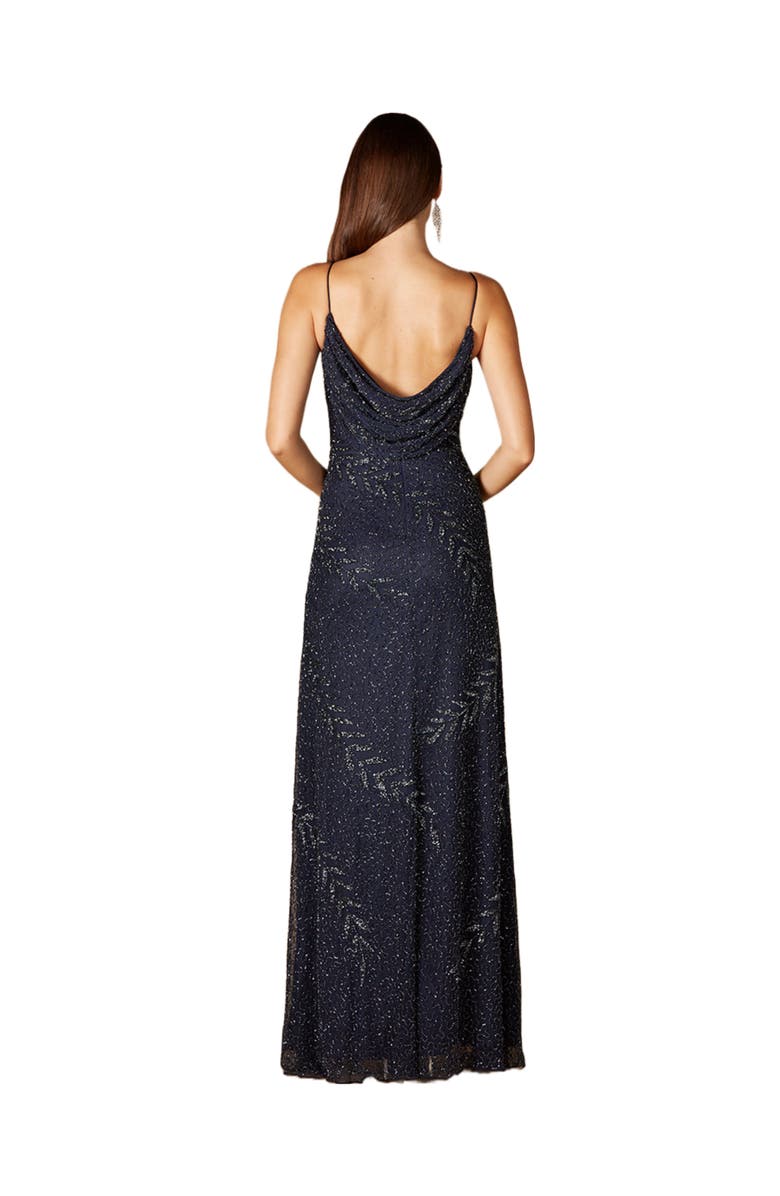 LARA New York Beaded Spaghetti Strap Navy Full-Length Gown, Alternate, color, Navy