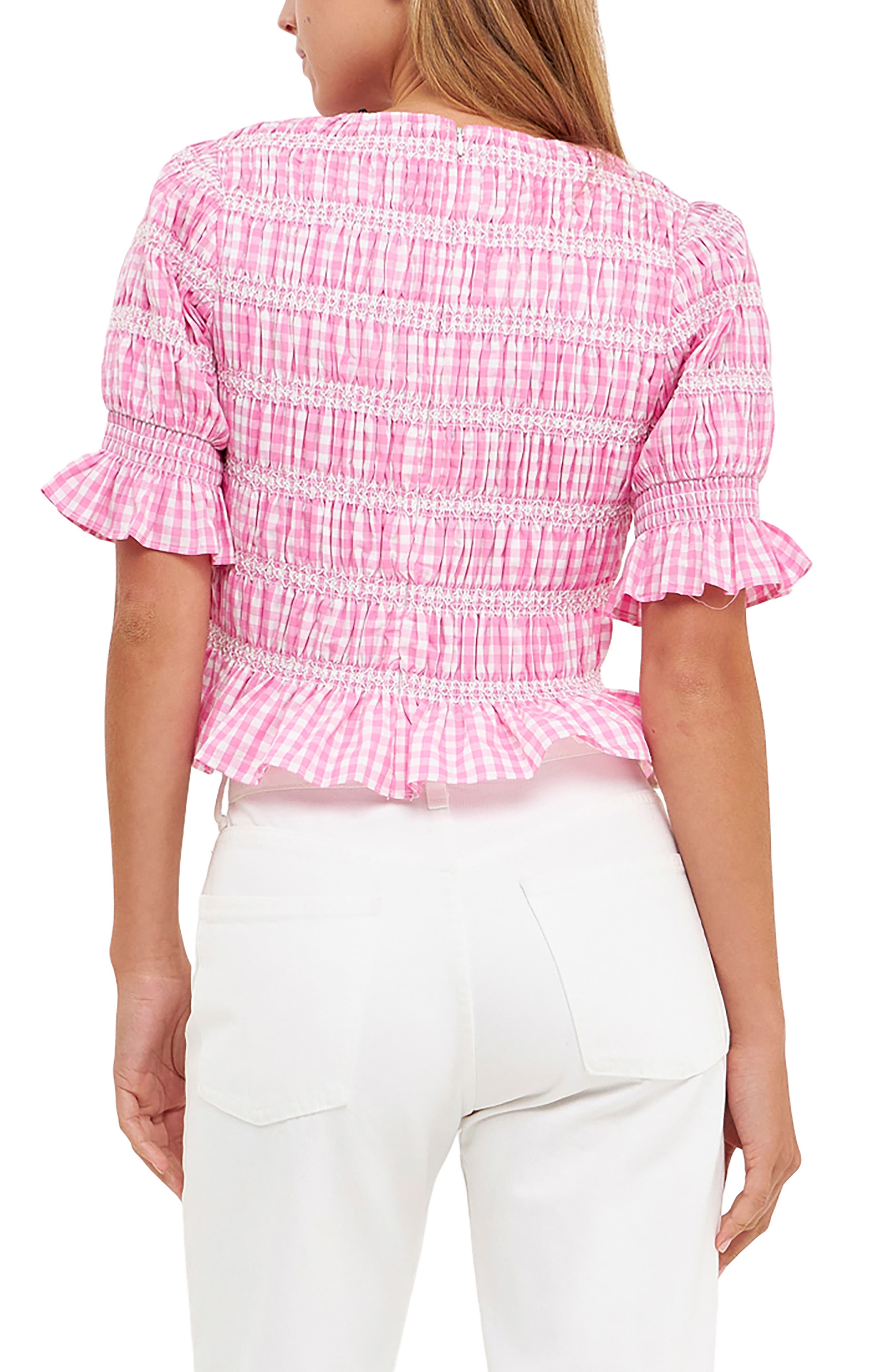 Smocked Gingham Puff Sleeve Top - image 2