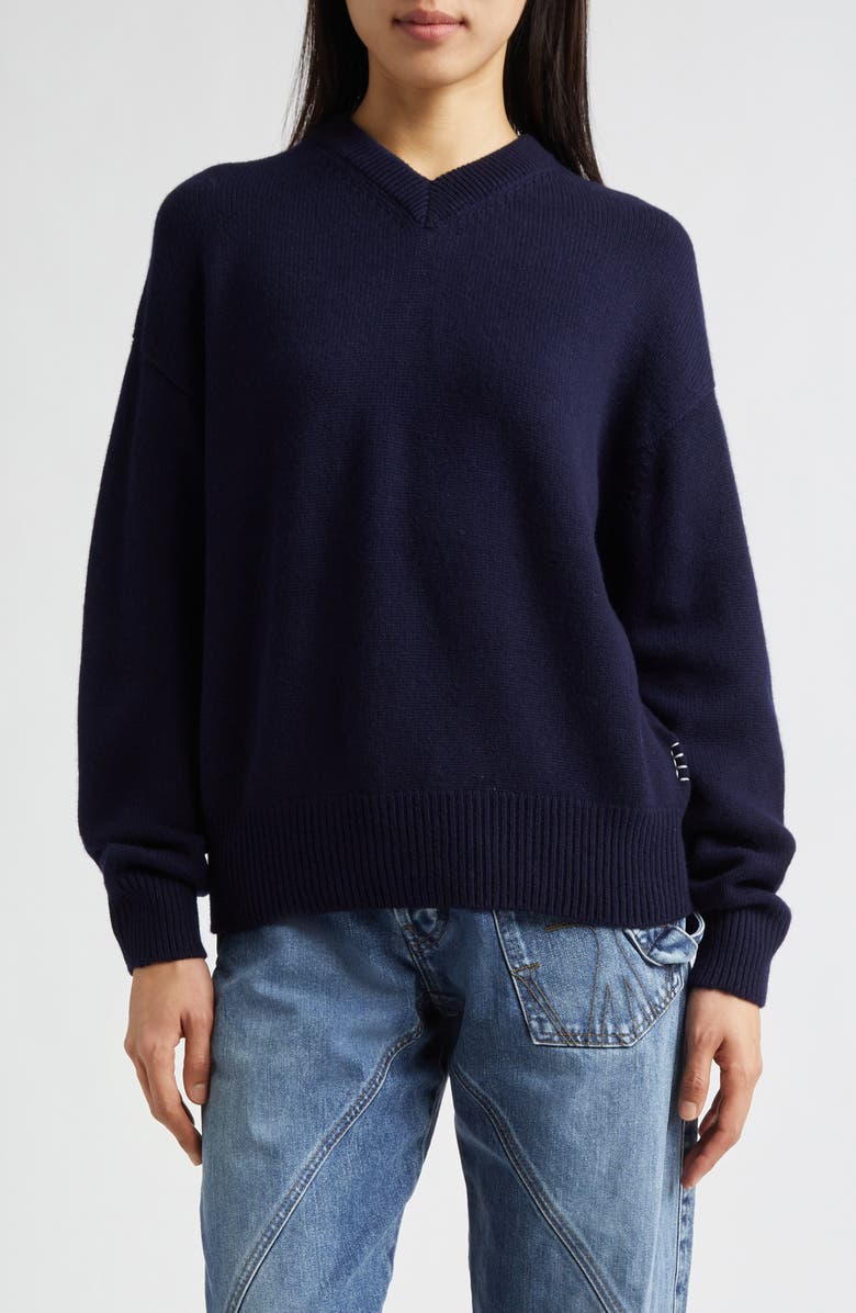 JW Anderson V-Neck Cashmere Sweater, Main, color, Navy